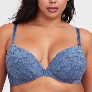 LIGHT BLUE LACE PUSH-UP PLUNGE BRA